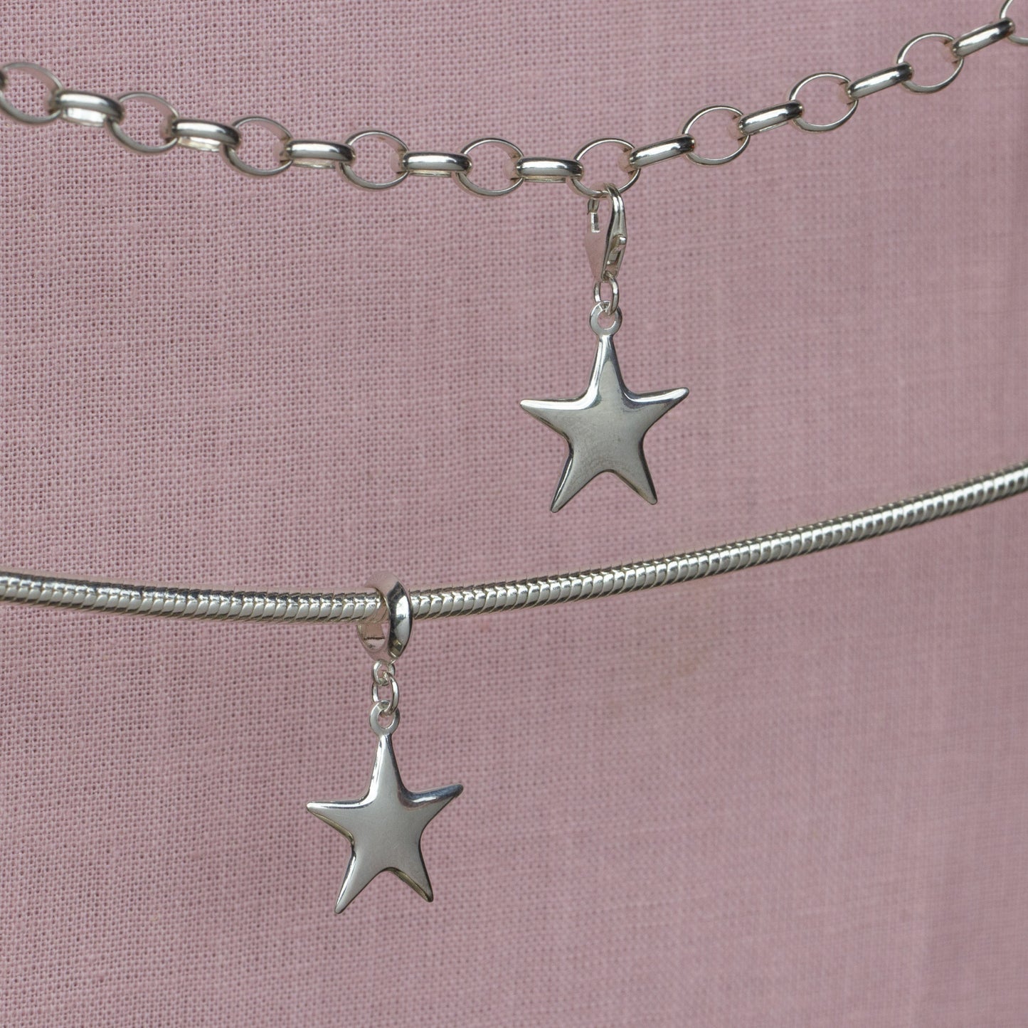 Puffy Star Pendant Charm - Sterling Silver