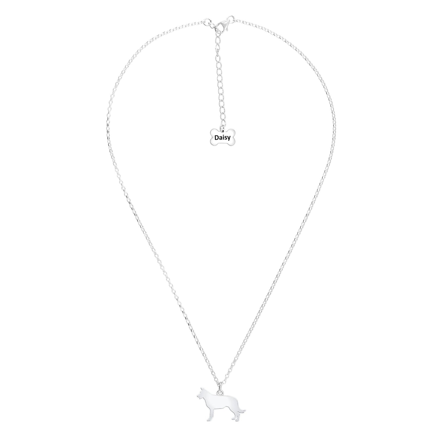 Belgian Shepherd Dog (Groenendael) Silhouette Silver Necklace - Personalised - MYLEE London