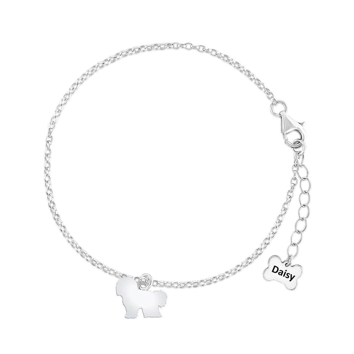 Bichon Frise Silhouette Silver Chain Bracelet - Personalised - MYLEE London