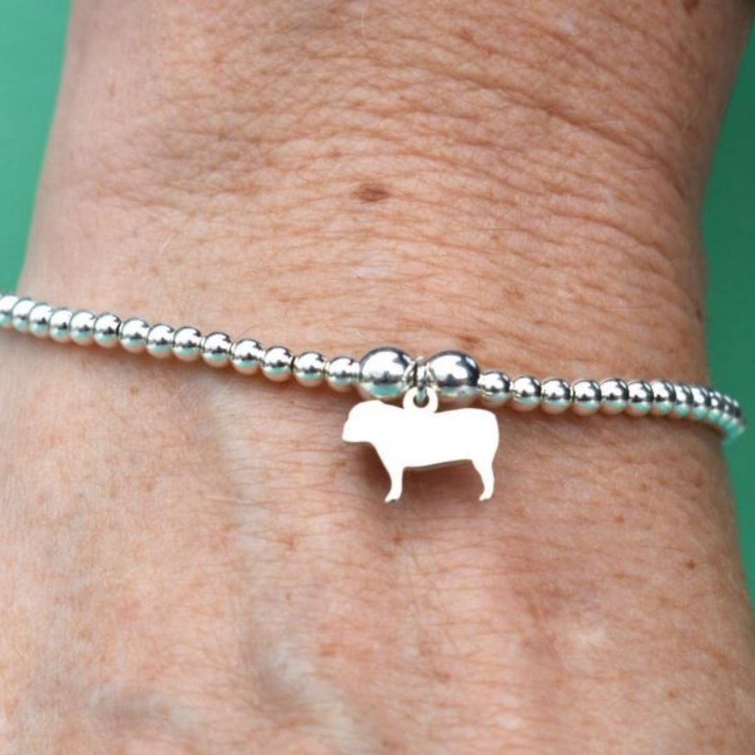 English Bulldog Silhouette Silver Ball Bead Bracelet - Personalised - MYLEE London
