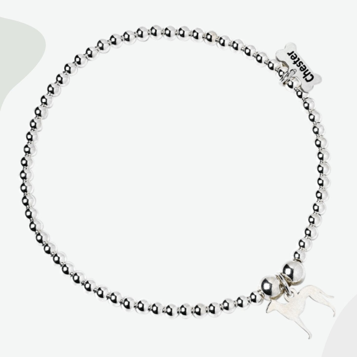 Greyhound Silhouette Silver Ball Bead Bracelet - Personalised - MYLEE London