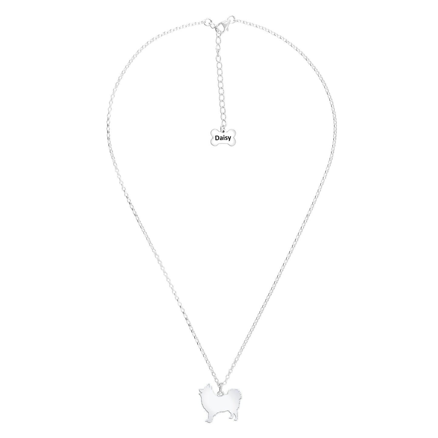 Japanese Spitz Silhouette Silver Necklace - Personalised - MYLEE London