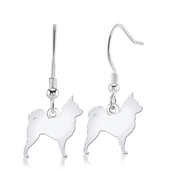 Long Coat Chihuahua Silhouette Silver Earrings - MYLEE London