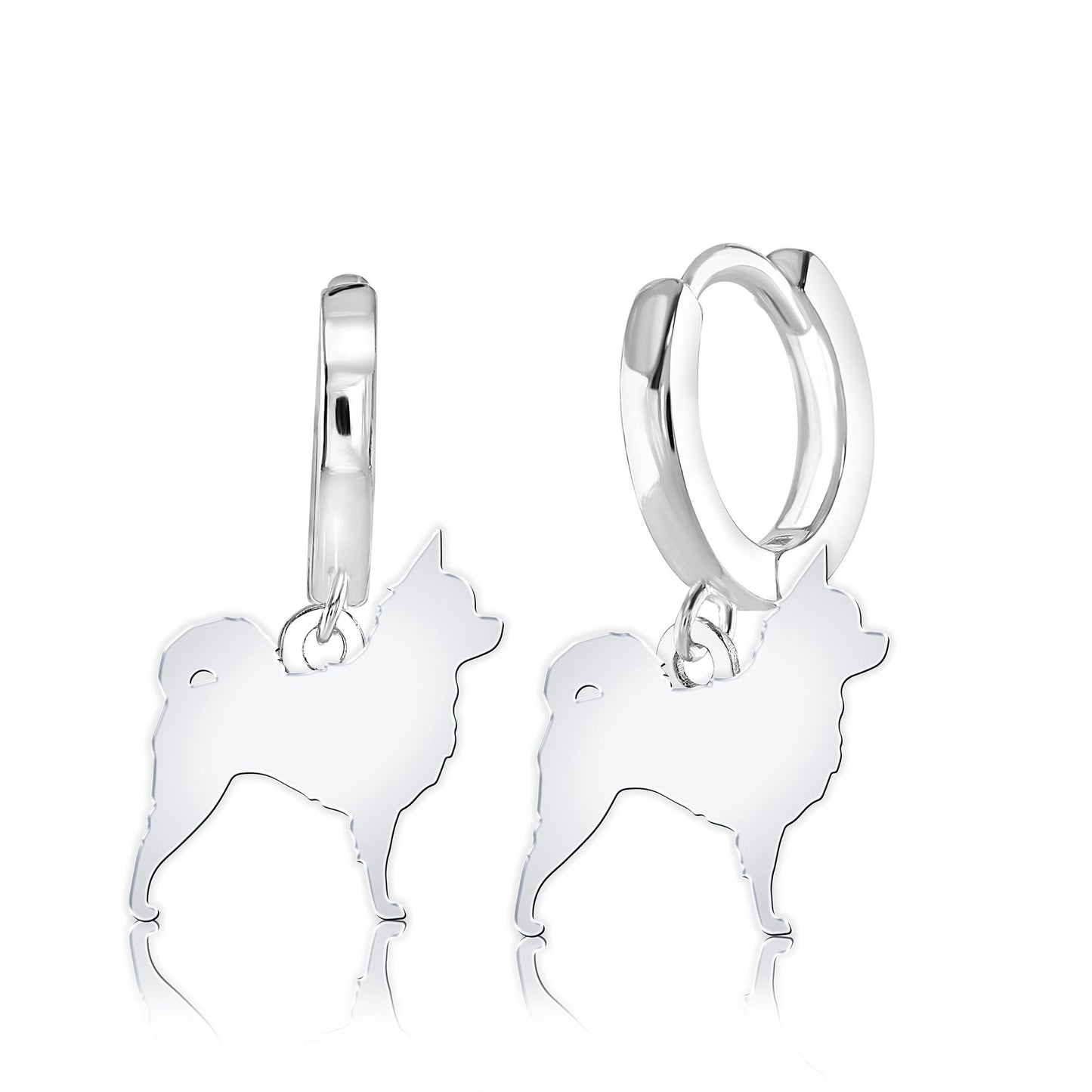Long Coat Chihuahua Silhouette Silver Earrings - MYLEE London