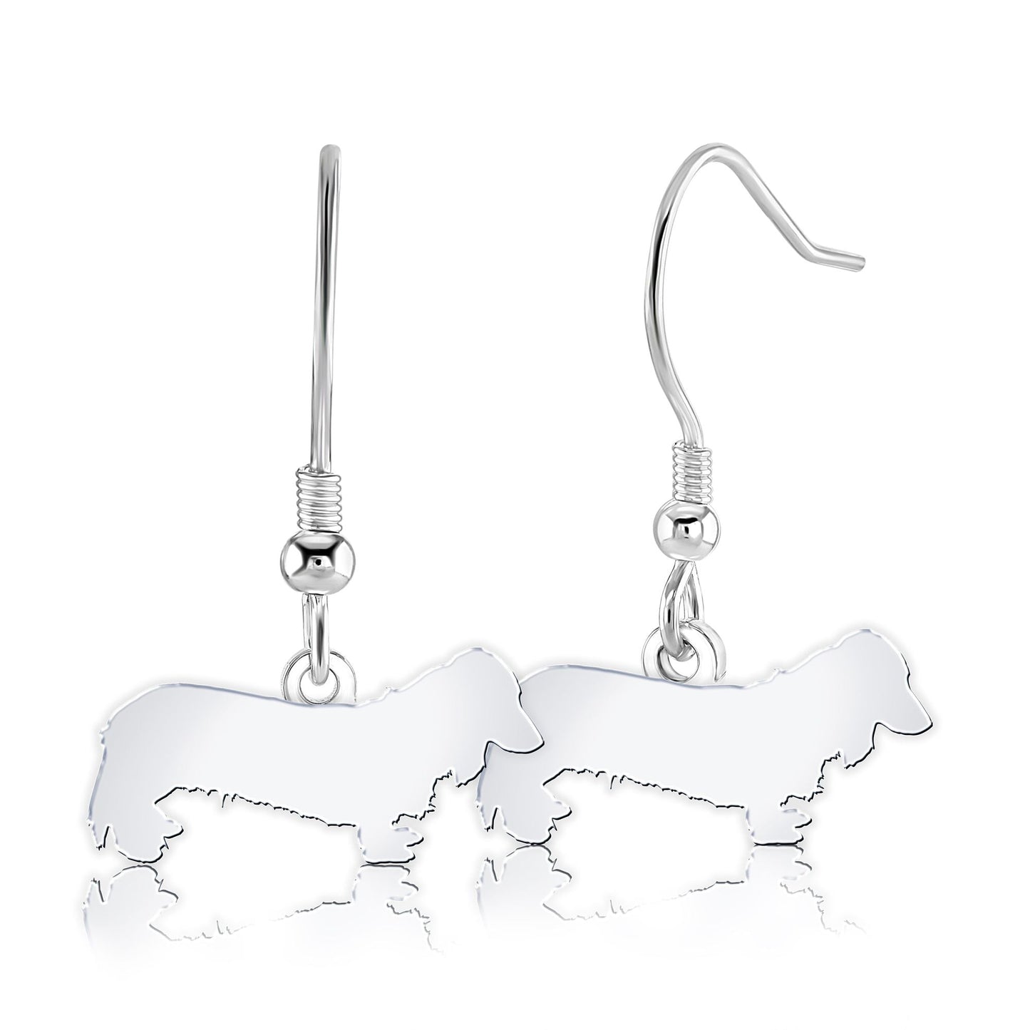 Long Haired Dachshund Silhouette Silver Earrings - MYLEE London