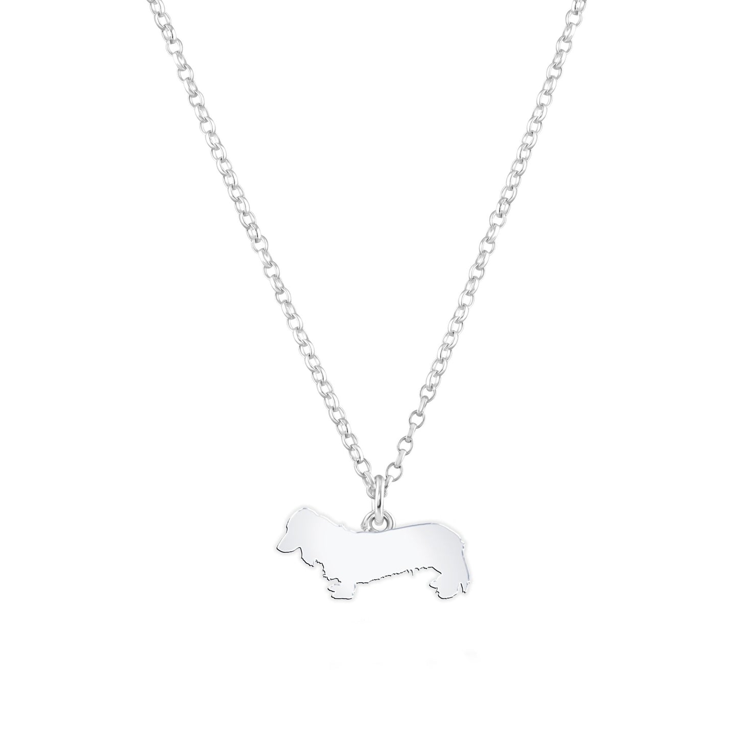 Long Haired Dachshund Silhouette Silver Necklace - Personalised - MYLEE London