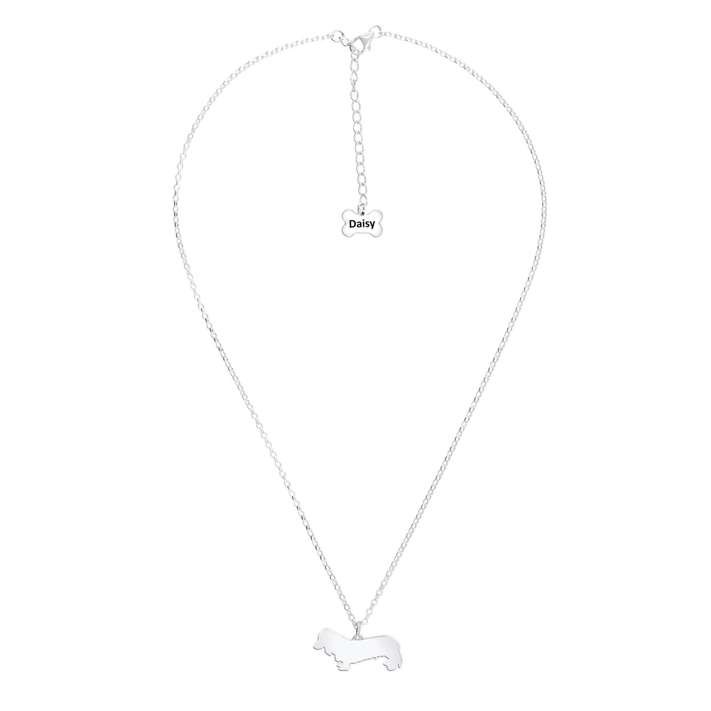 Long Haired Dachshund Silhouette Silver Necklace - Personalised - MYLEE London