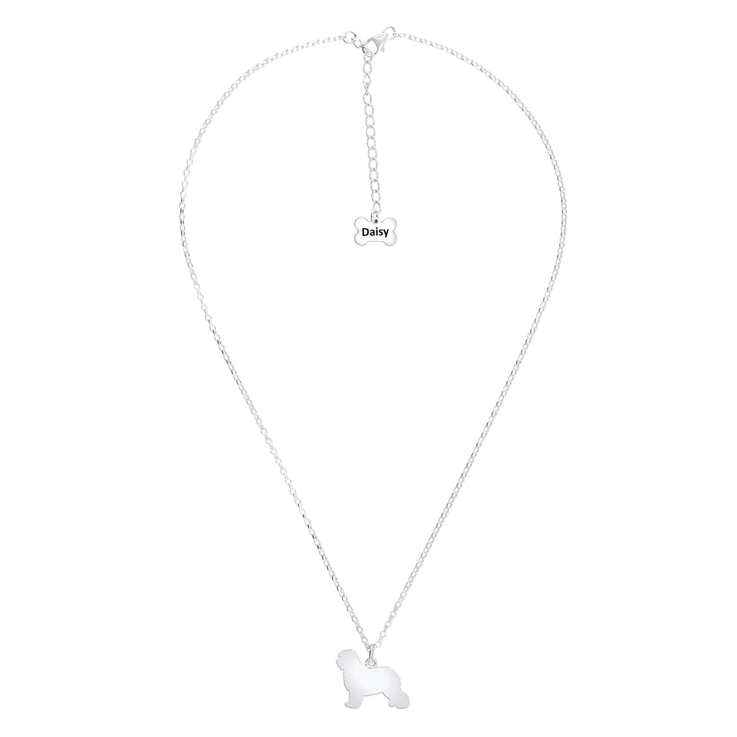 Old English Sheepdog Silhouette Silver Necklace - Personalised - MYLEE London