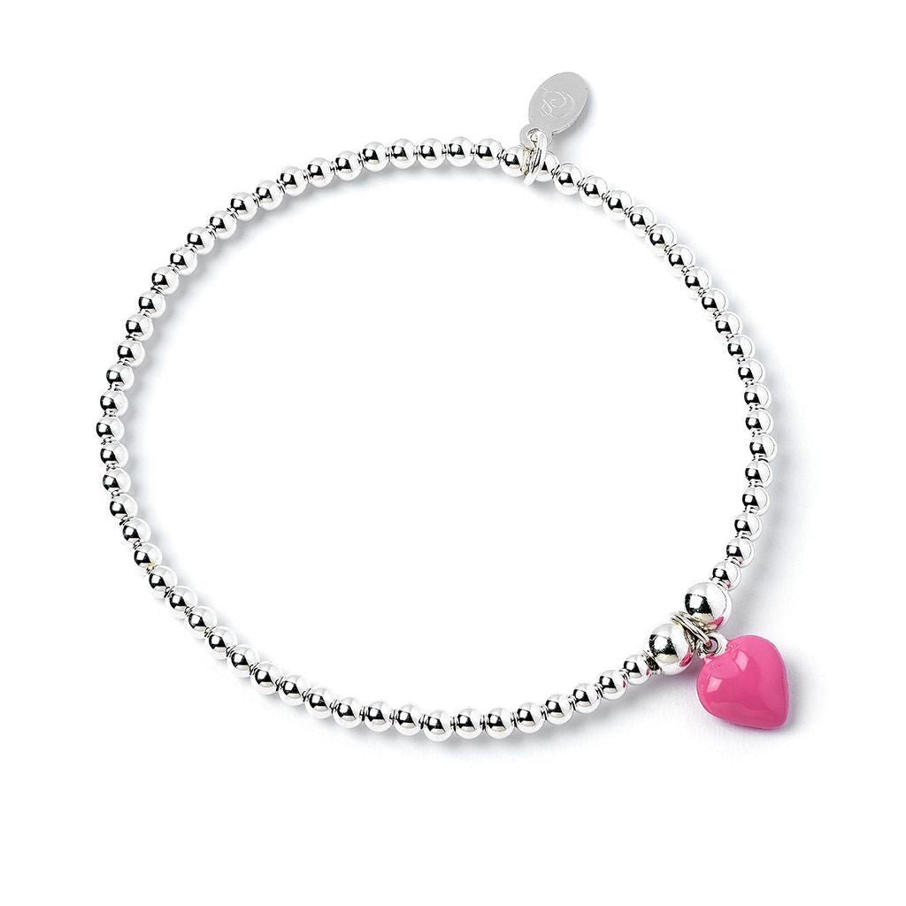 Pink Enamel Heart on Silver Ball Bead Bracelet - MYLEE London