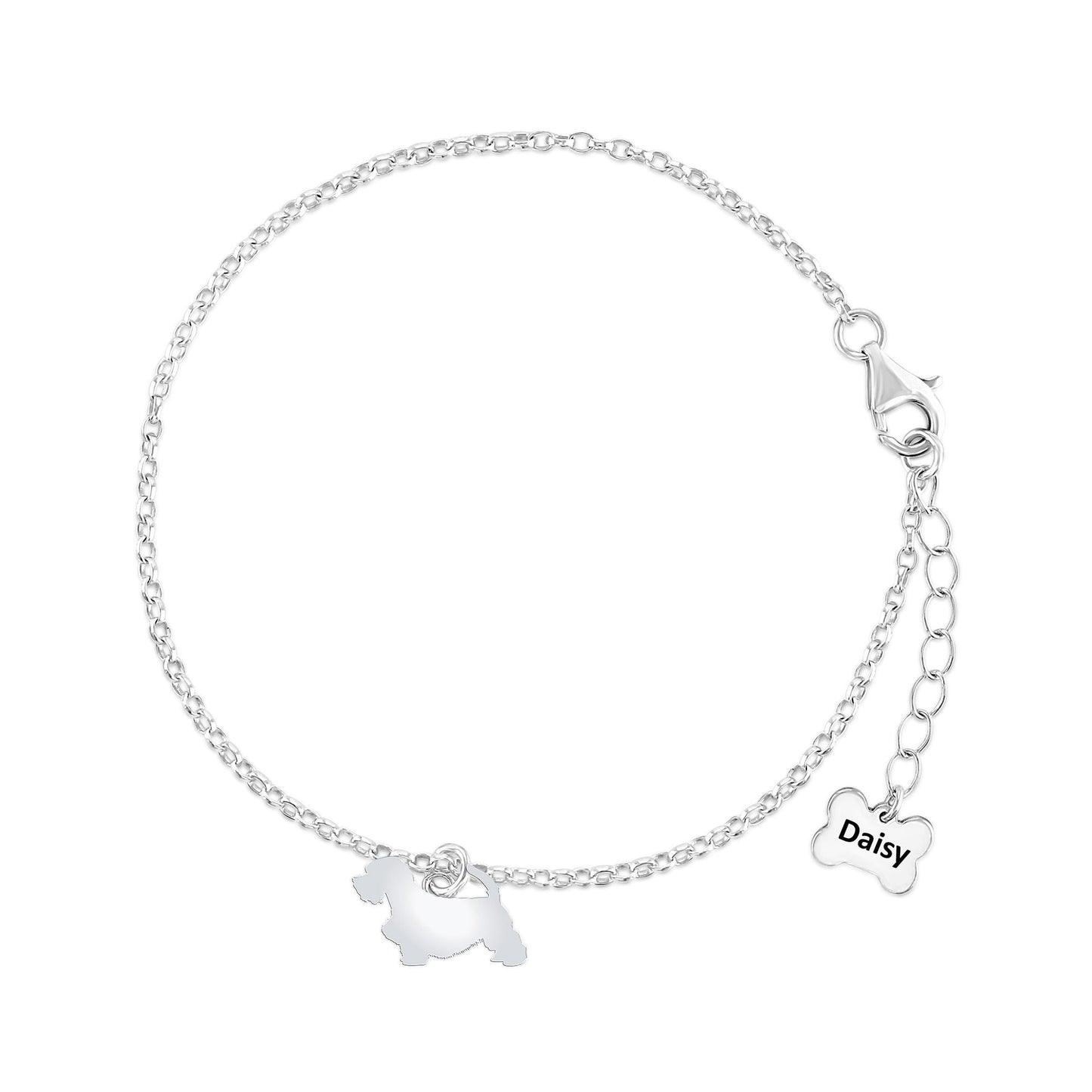 Sealyham Terrier Silhouette Silver Chain Bracelet - Personalised - MYLEE London