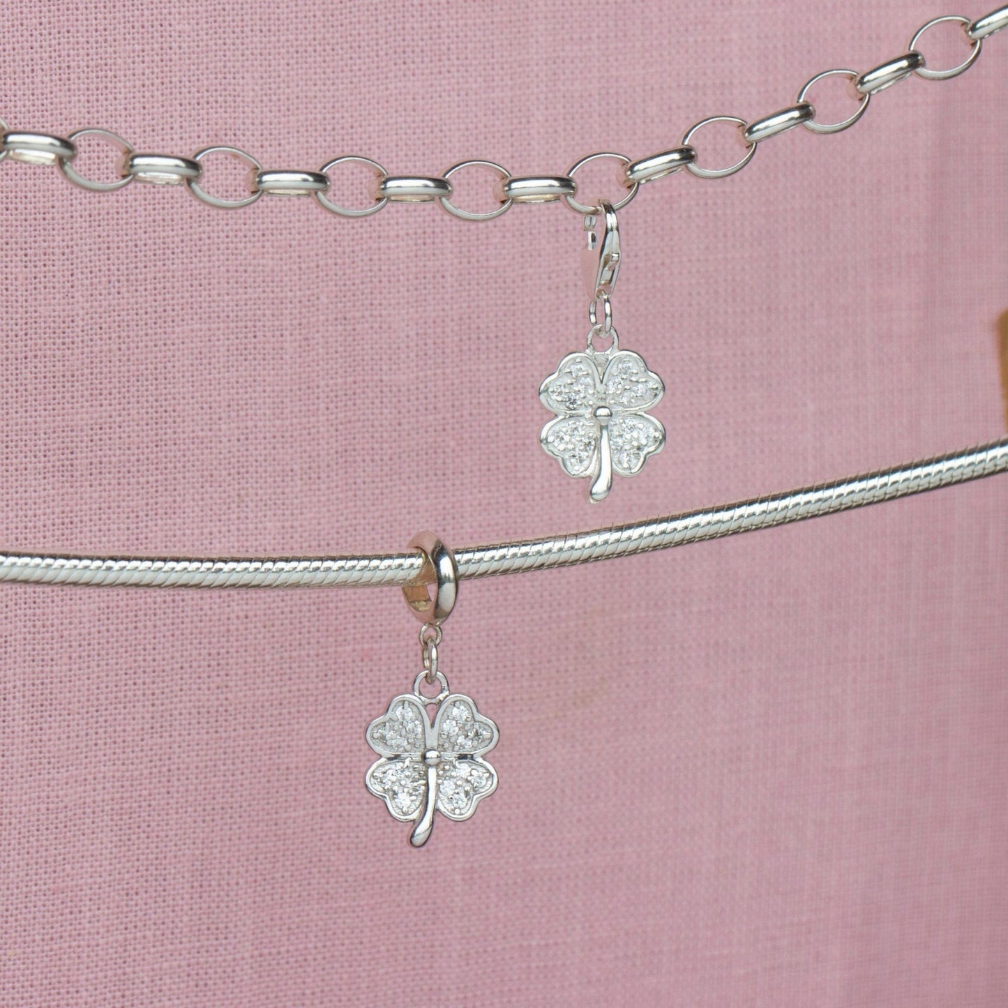 Sterling Silver Crystal Clover Charm - MYLEE London