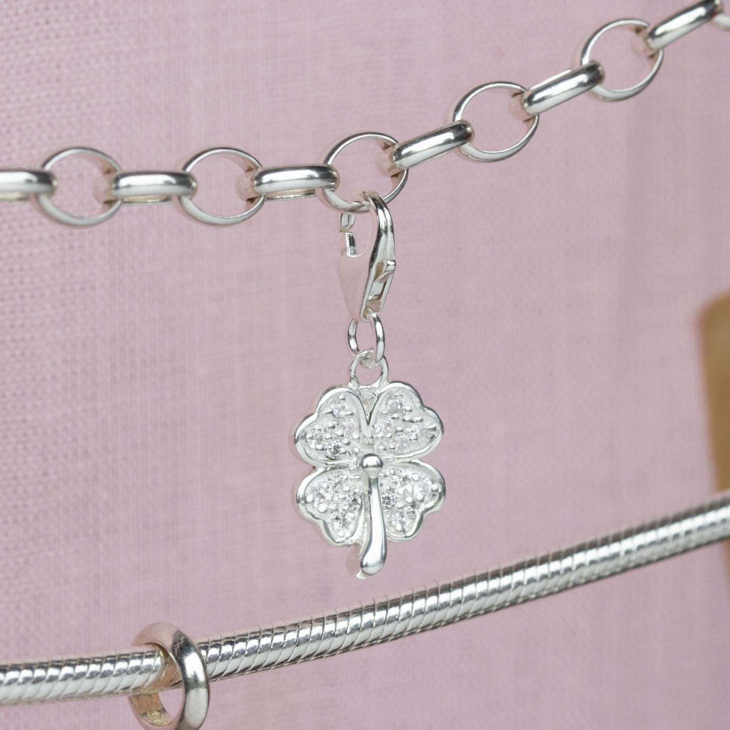 Sterling Silver Crystal Clover Charm - MYLEE London