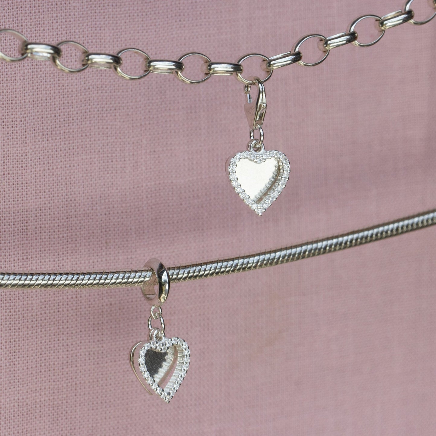 Sterling Silver Crystal Double Heart Charm - MYLEE London