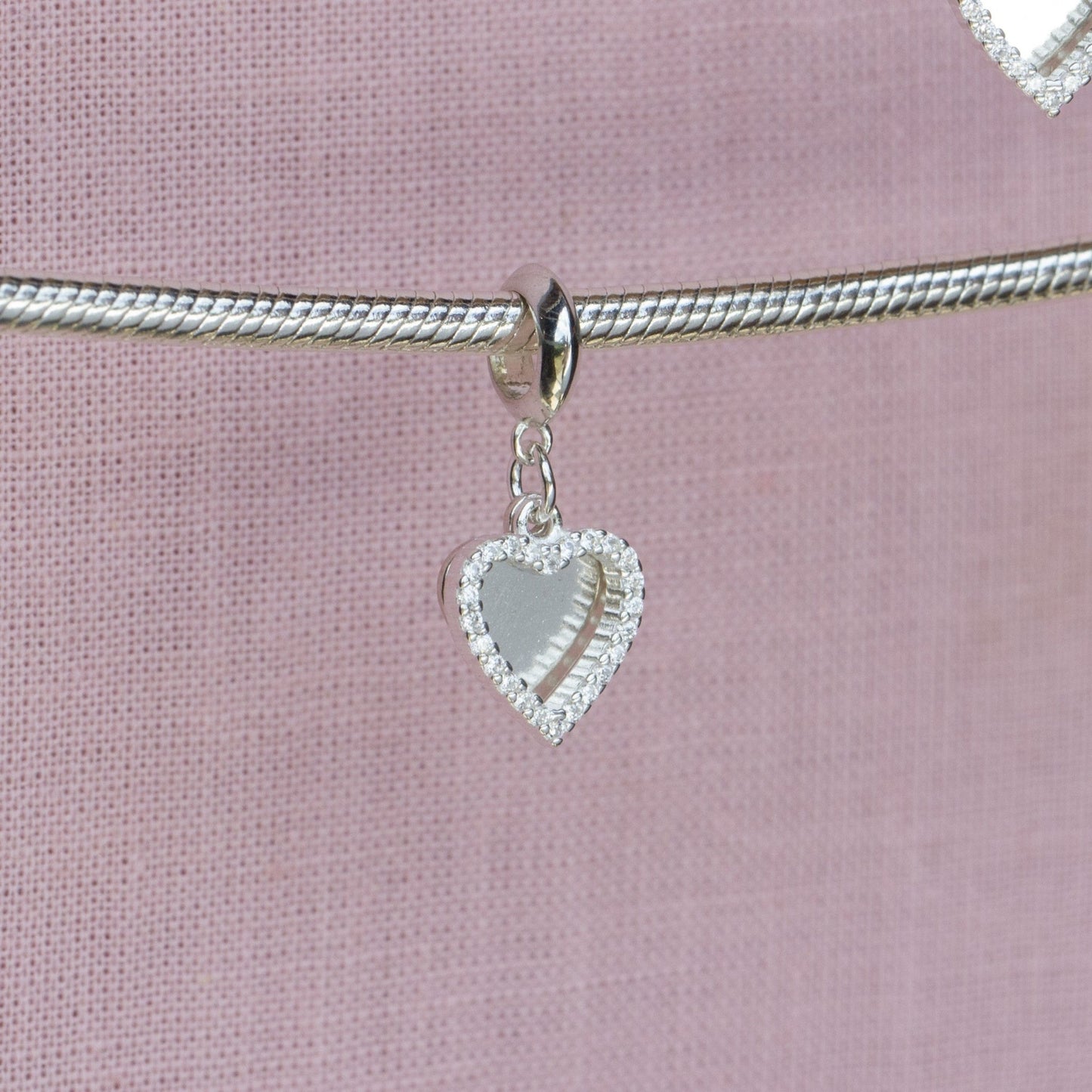 Sterling Silver Crystal Double Heart Charm - MYLEE London