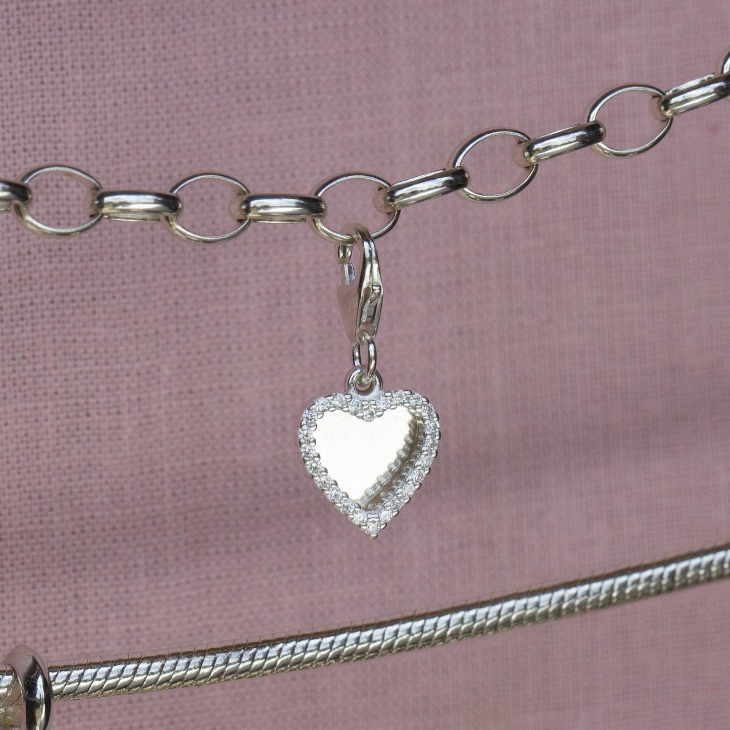 Sterling Silver Crystal Double Heart Charm - MYLEE London