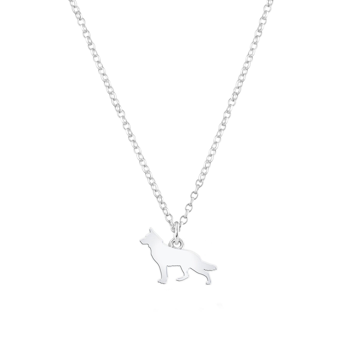 White Swiss Shepherd Dog Silhouette Silver Necklace - Personalised - MYLEE London