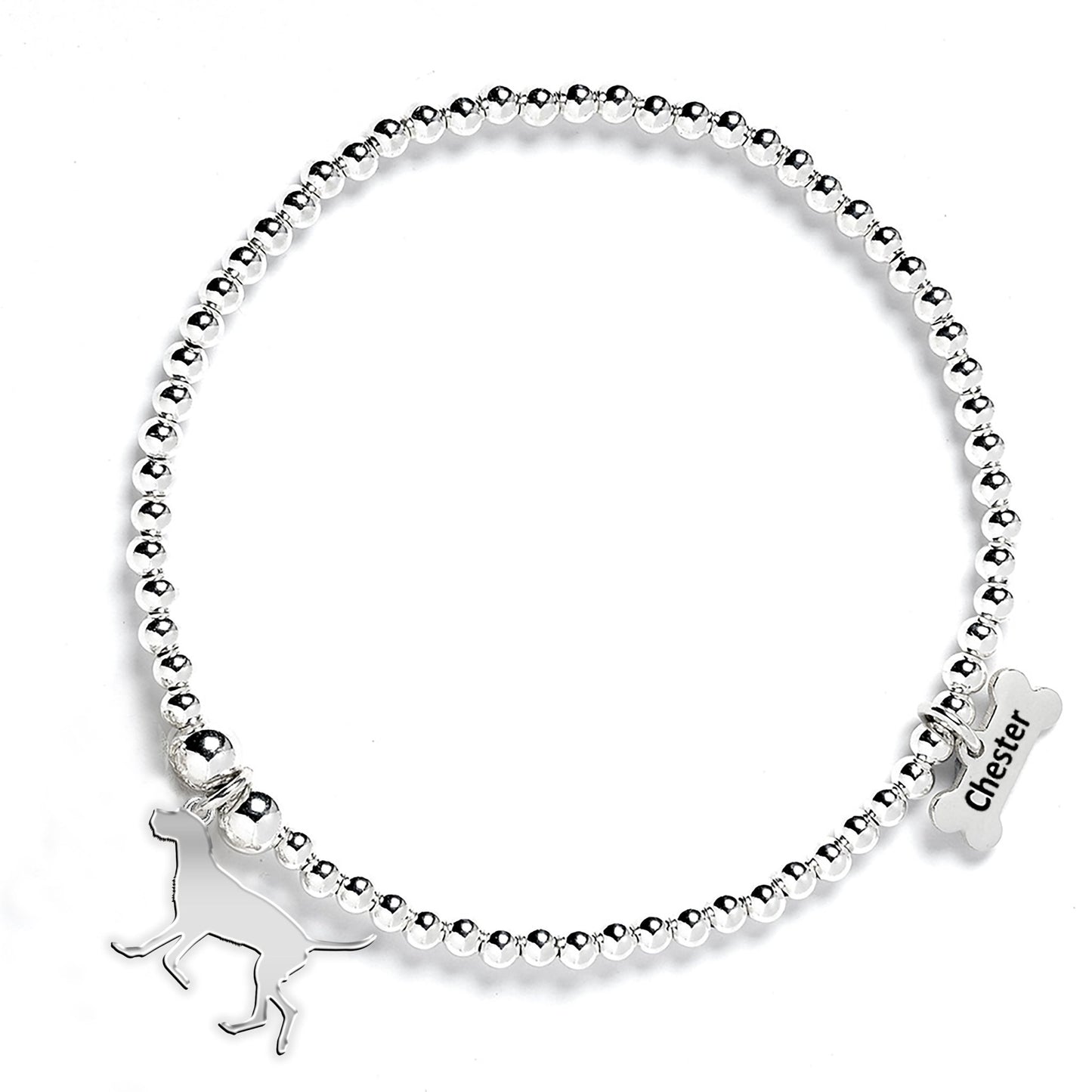 Wirehaired Vizsla Silhouette Silver Ball Bead Bracelet - Personalised - MYLEE London