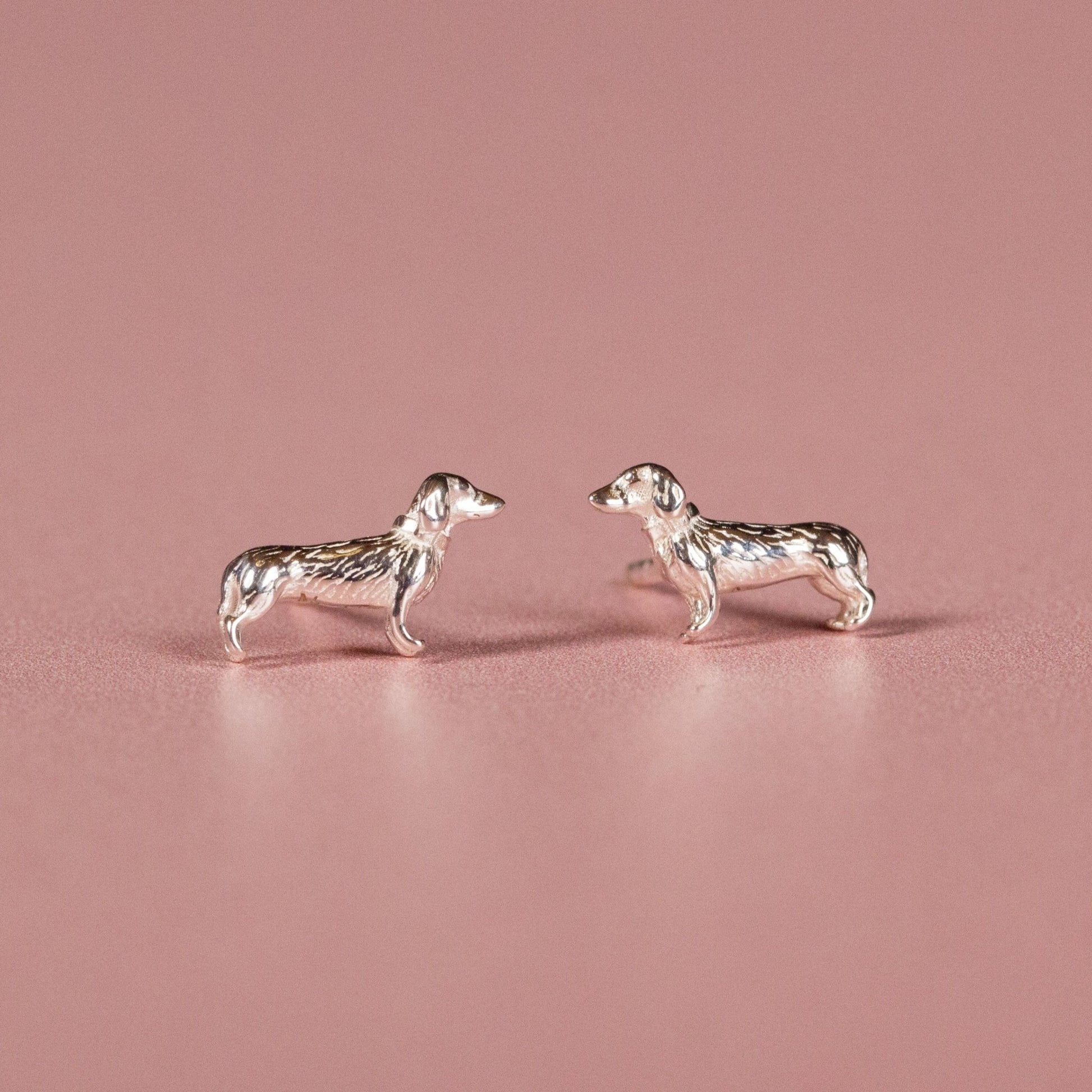 3D Dachshund Silver Stud Earrings - MYLEE London