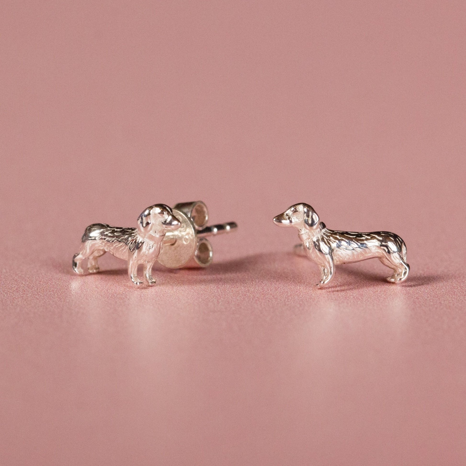 3D Dachshund Silver Stud Earrings - MYLEE London
