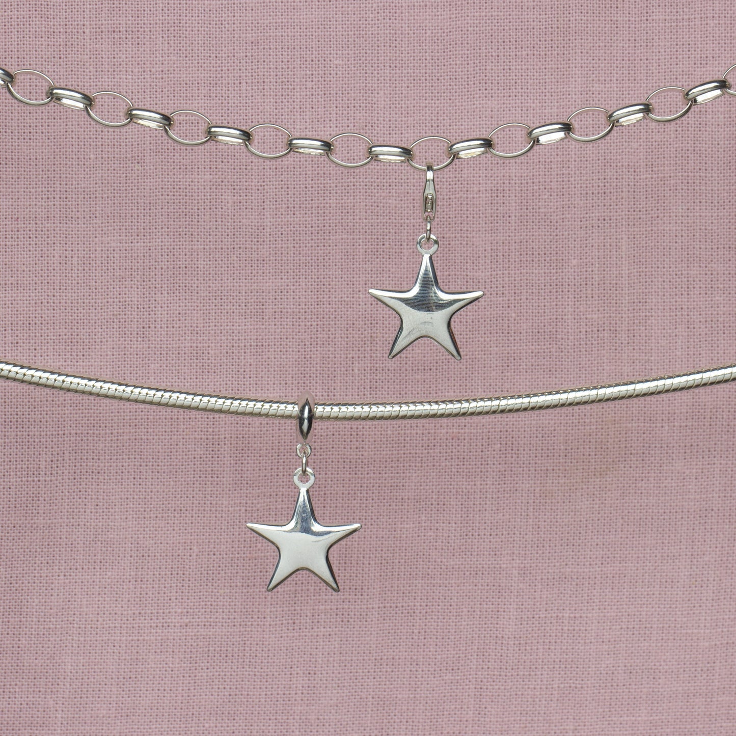 Puffy Star Pendant Charm - Sterling Silver