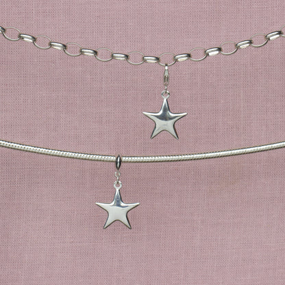 Puffy Star Pendant Charm - Sterling Silver