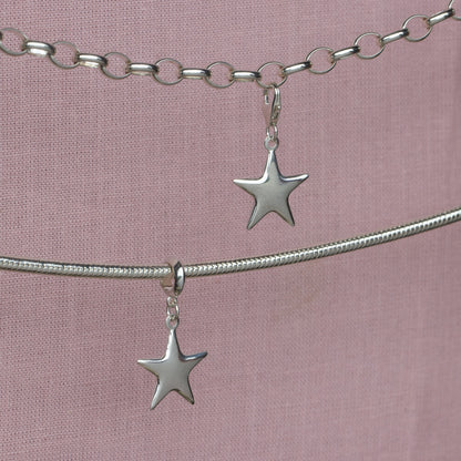 Puffy Star Pendant Charm - Sterling Silver