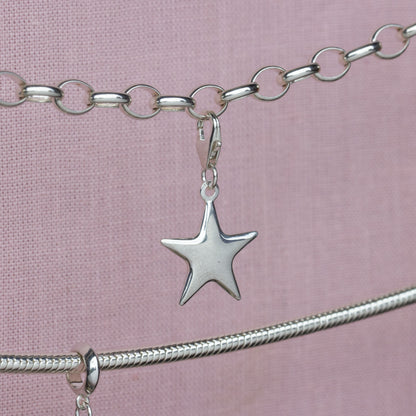 Puffy Star Pendant Charm - Sterling Silver