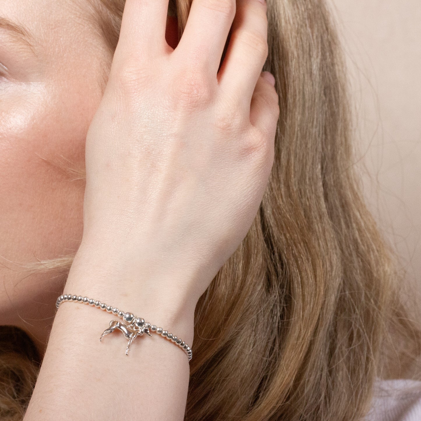 Greyhound Silver Ball Bead Bracelet - Personalised