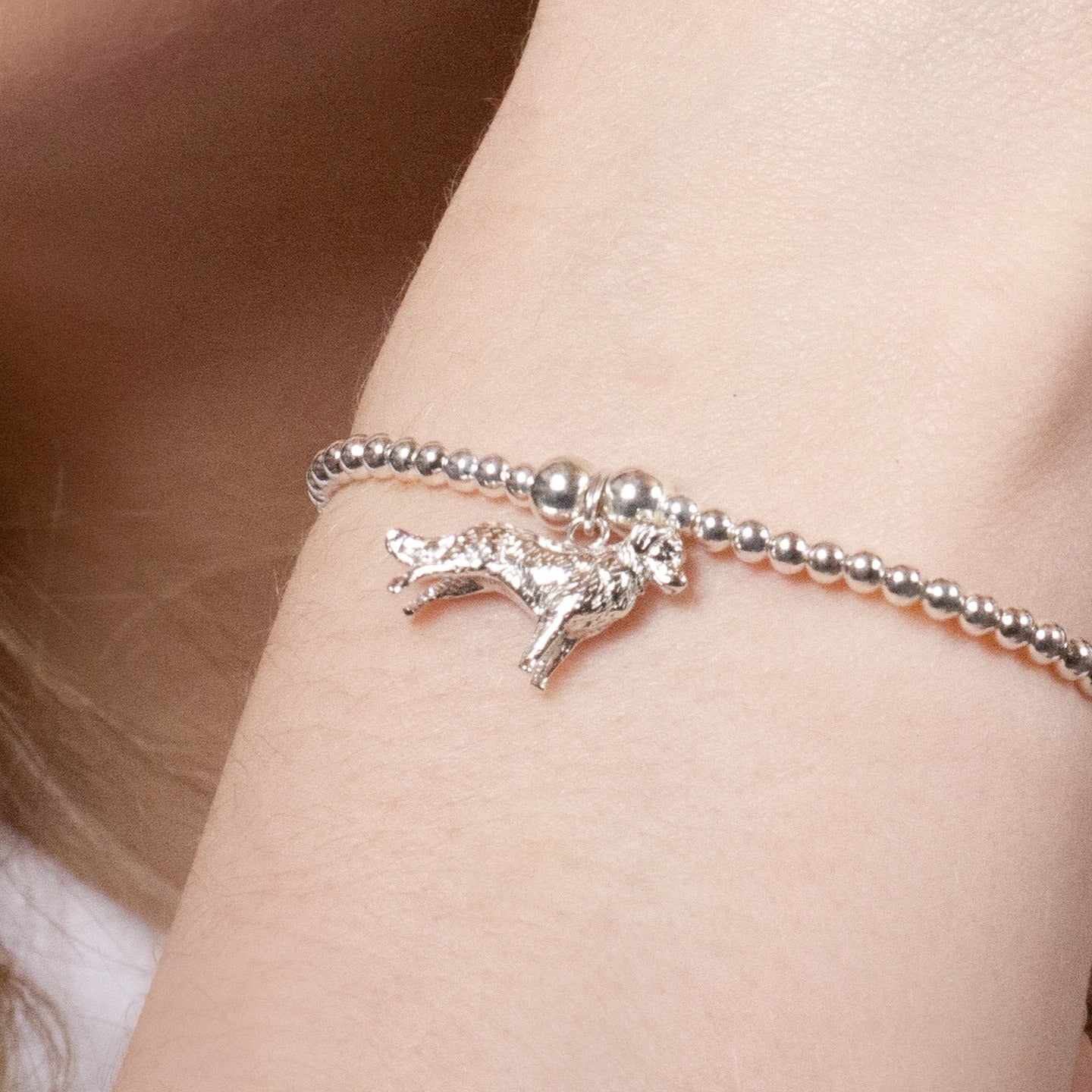 Golden Retriever Silver Ball Bead Bracelet - Personalised