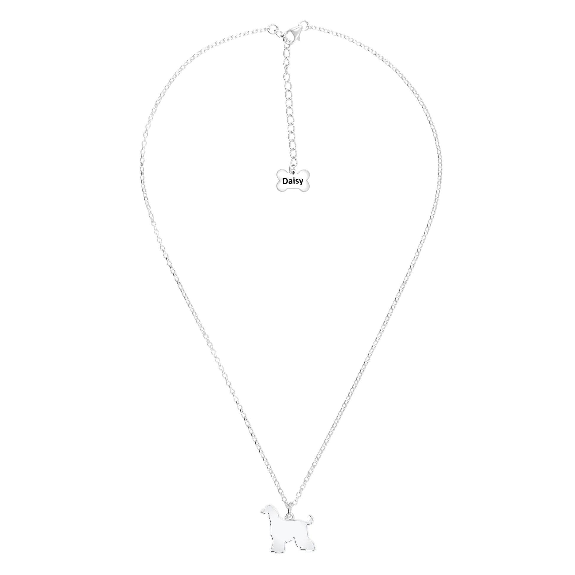 Afghan Hound Silhouette Silver Necklace - Personalised - MYLEE London