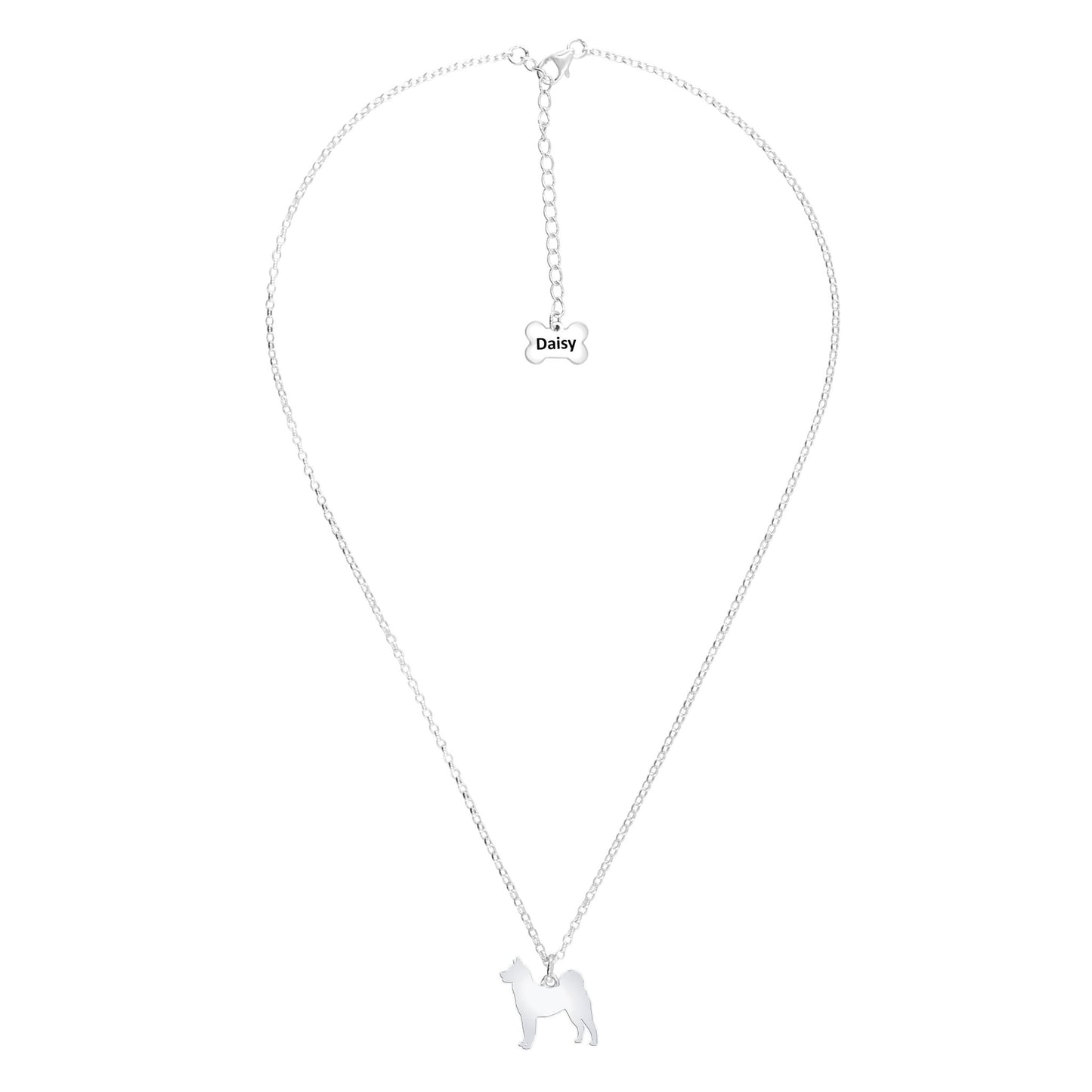 Akita Silhouette Silver Necklace - Personalised - MYLEE London