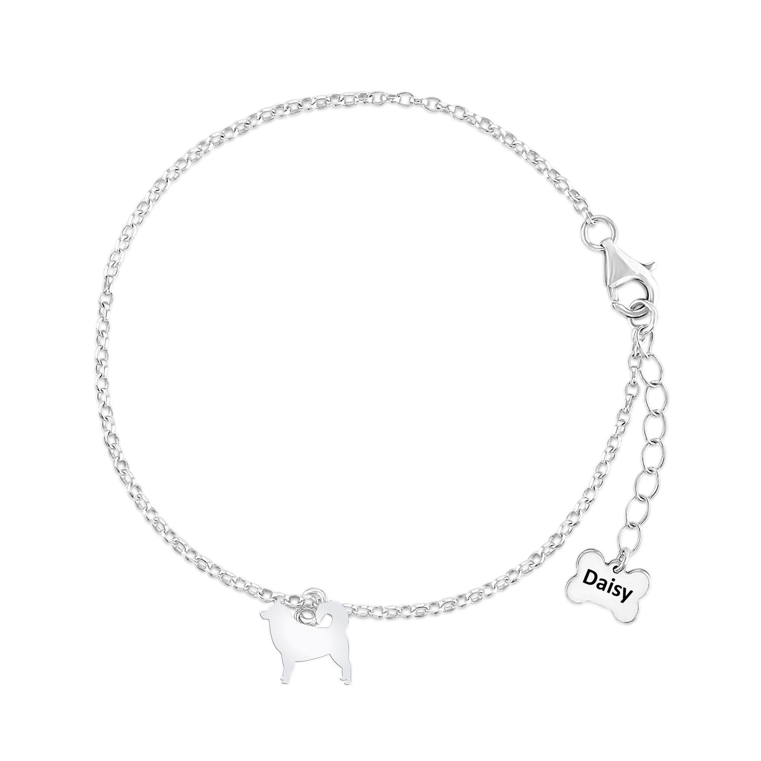 Alaskan Malamute Silhouette Silver Chain Bracelet - Personalised - MYLEE London