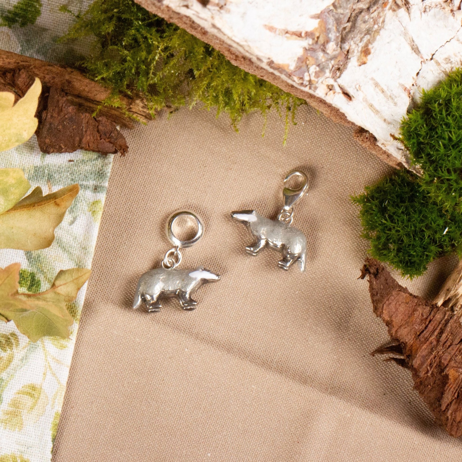 Badger Charm - Enamelled Sterling Silver - MYLEE London