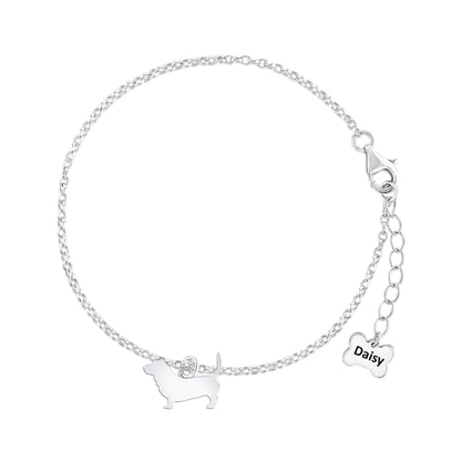 Basset Bleu de Gascogne Silhouette Silver Chain Bracelet - Personalised - MYLEE London