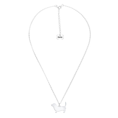 Basset Bleu de Gascogne Silhouette Silver Necklace - Personalised - MYLEE London