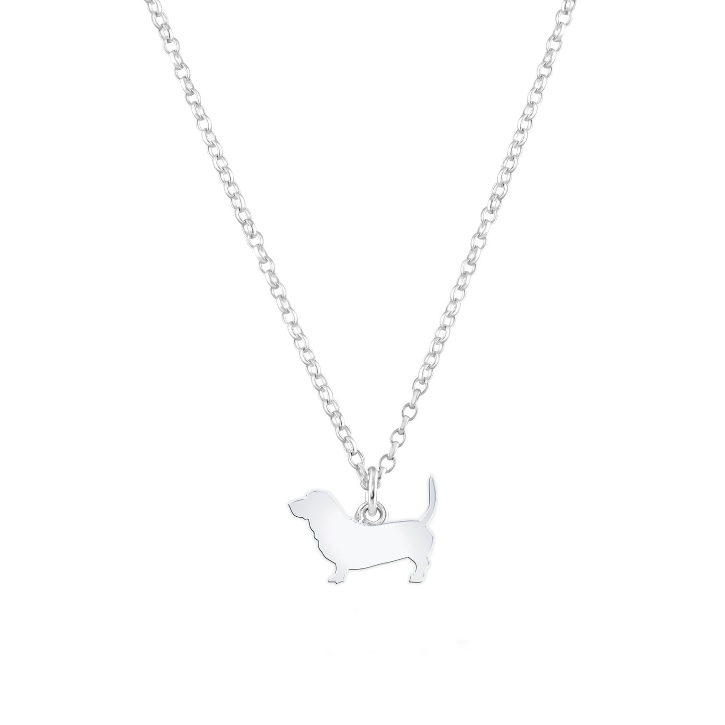 Basset Bleu de Gascogne Silhouette Silver Necklace - Personalised - MYLEE London