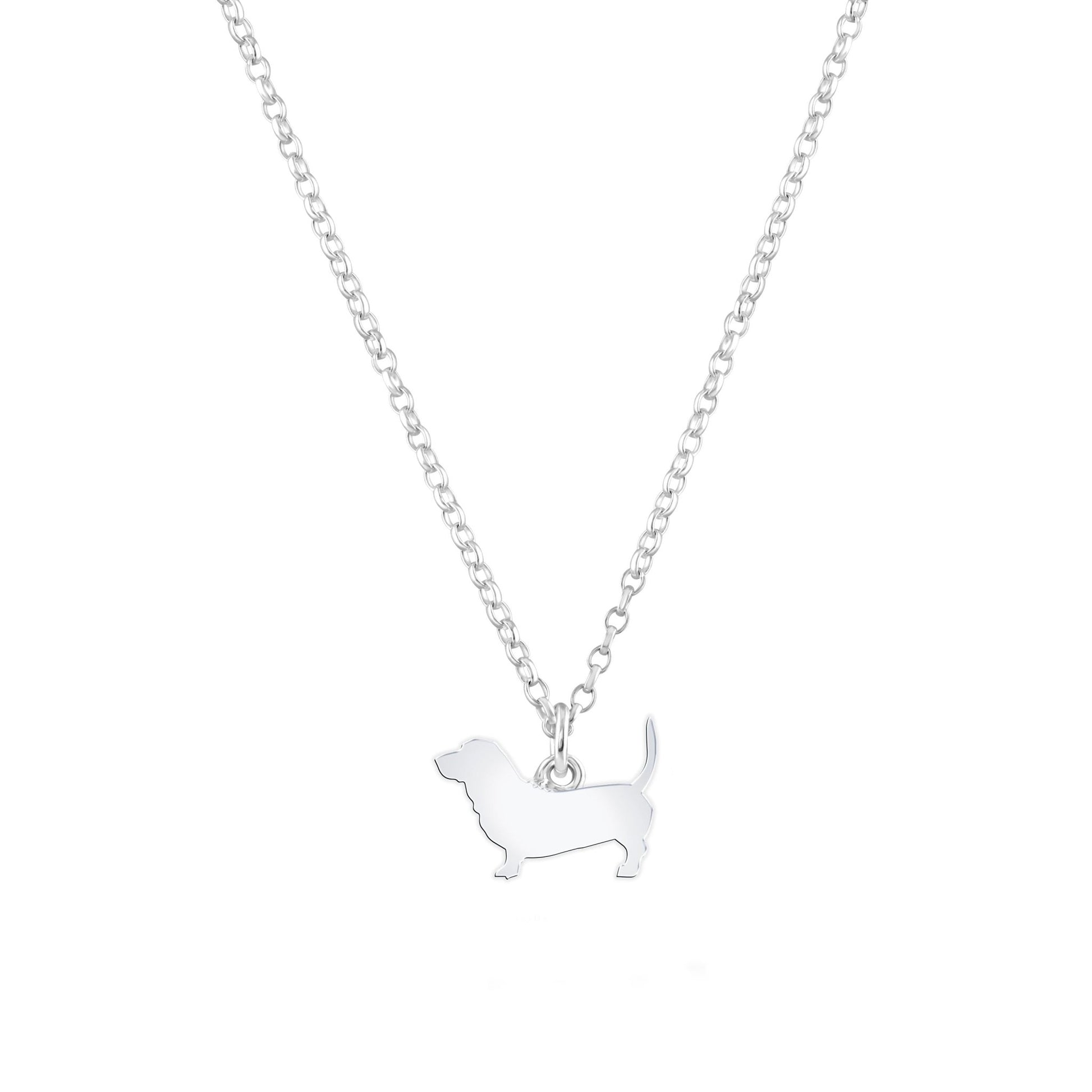 Basset Bleu de Gascogne Silhouette Silver Necklace - Personalised - MYLEE London