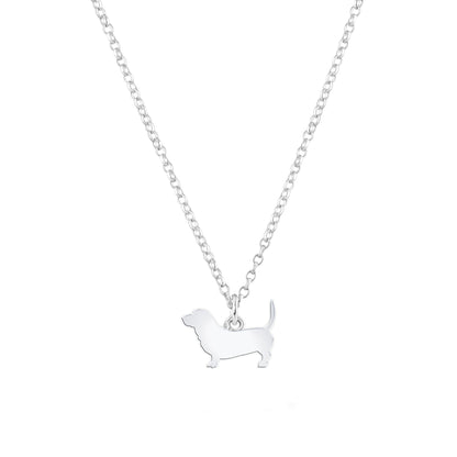 Basset Bleu de Gascogne Silhouette Silver Necklace - Personalised - MYLEE London