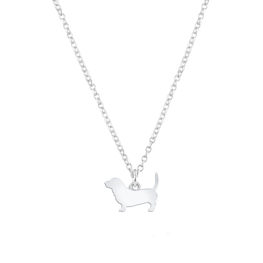 Basset Bleu de Gascogne Silhouette Silver Necklace - Personalised - MYLEE London