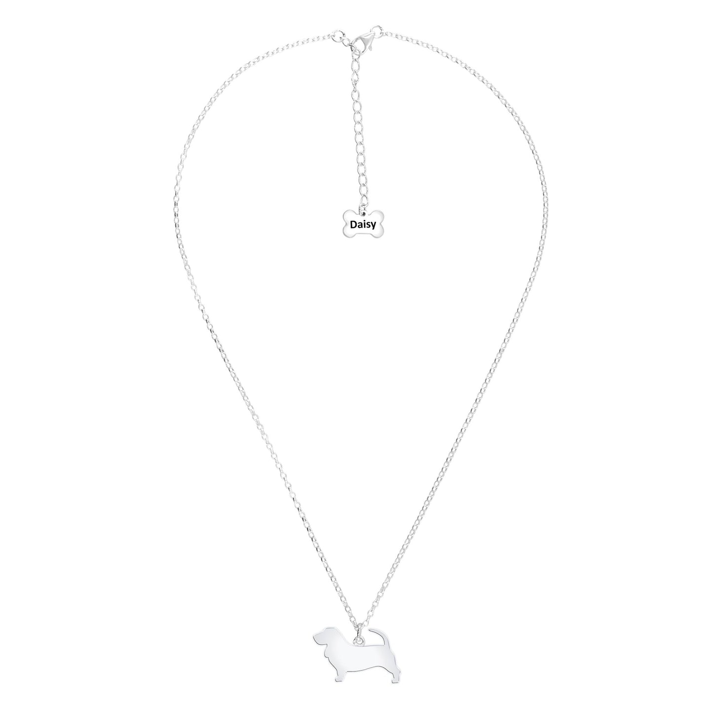 Basset Fauve De Bretagne Silhouette Silver Necklace - Personalised - MYLEE London