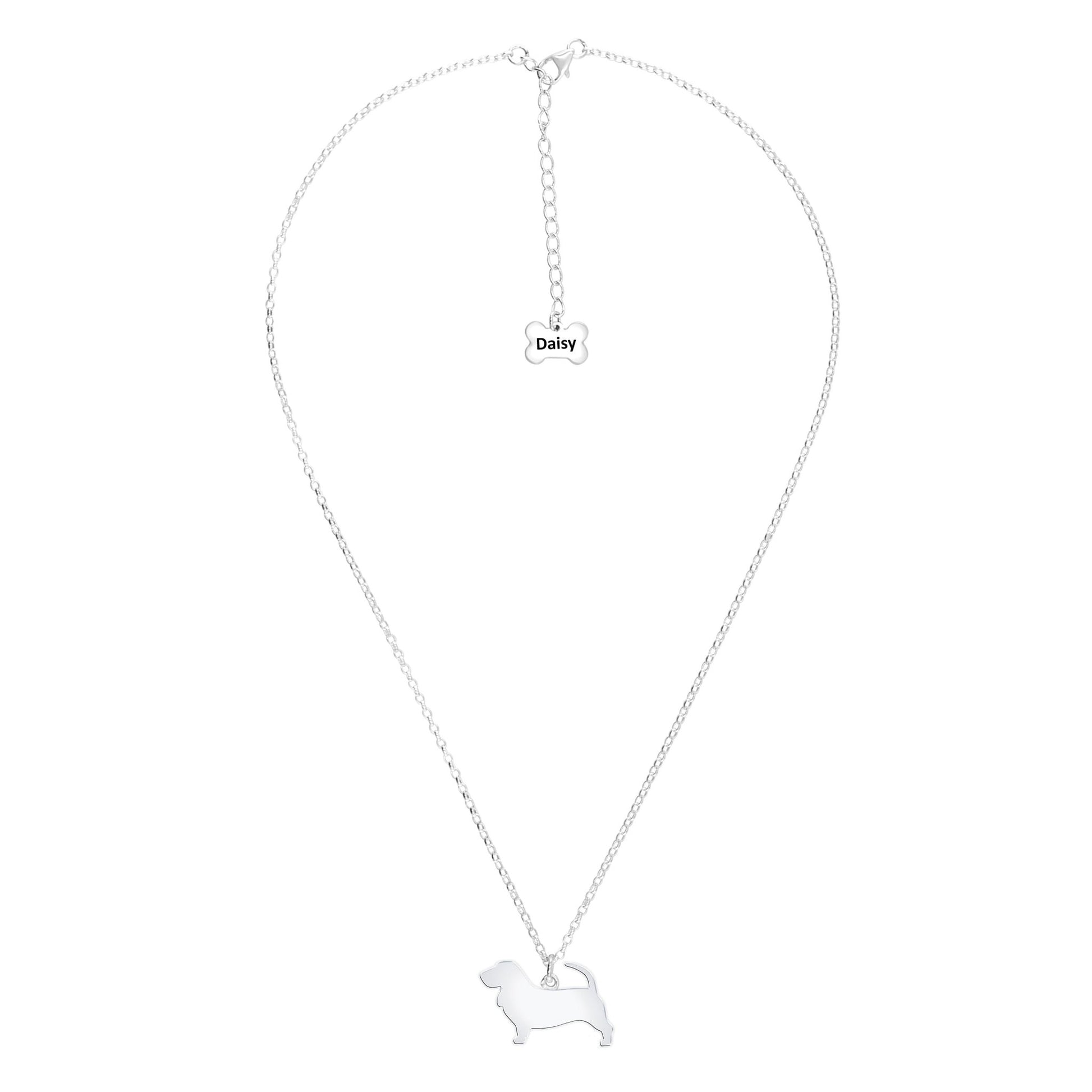 Basset Fauve De Bretagne Silhouette Silver Necklace - Personalised - MYLEE London