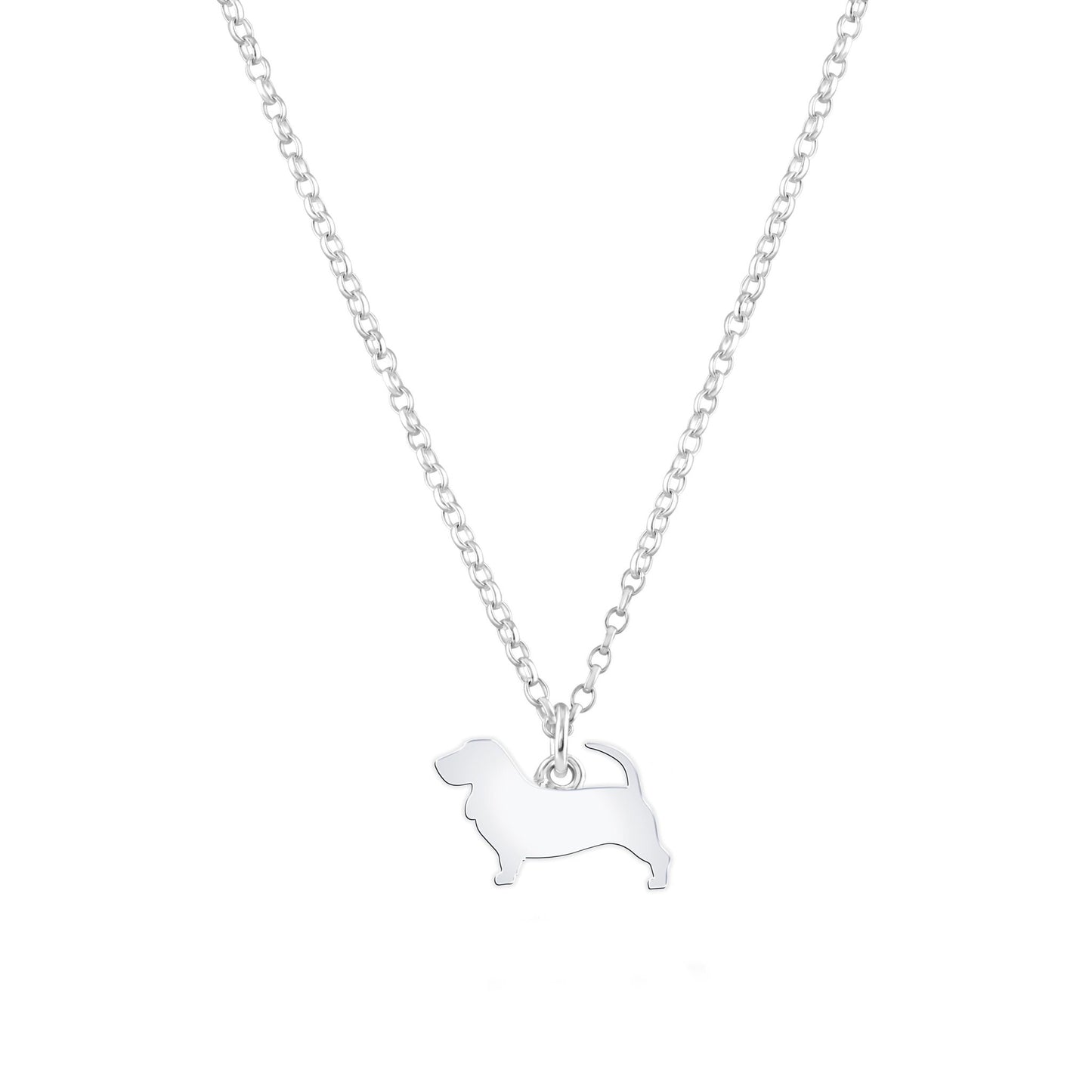 Basset Fauve De Bretagne Silhouette Silver Necklace - Personalised - MYLEE London