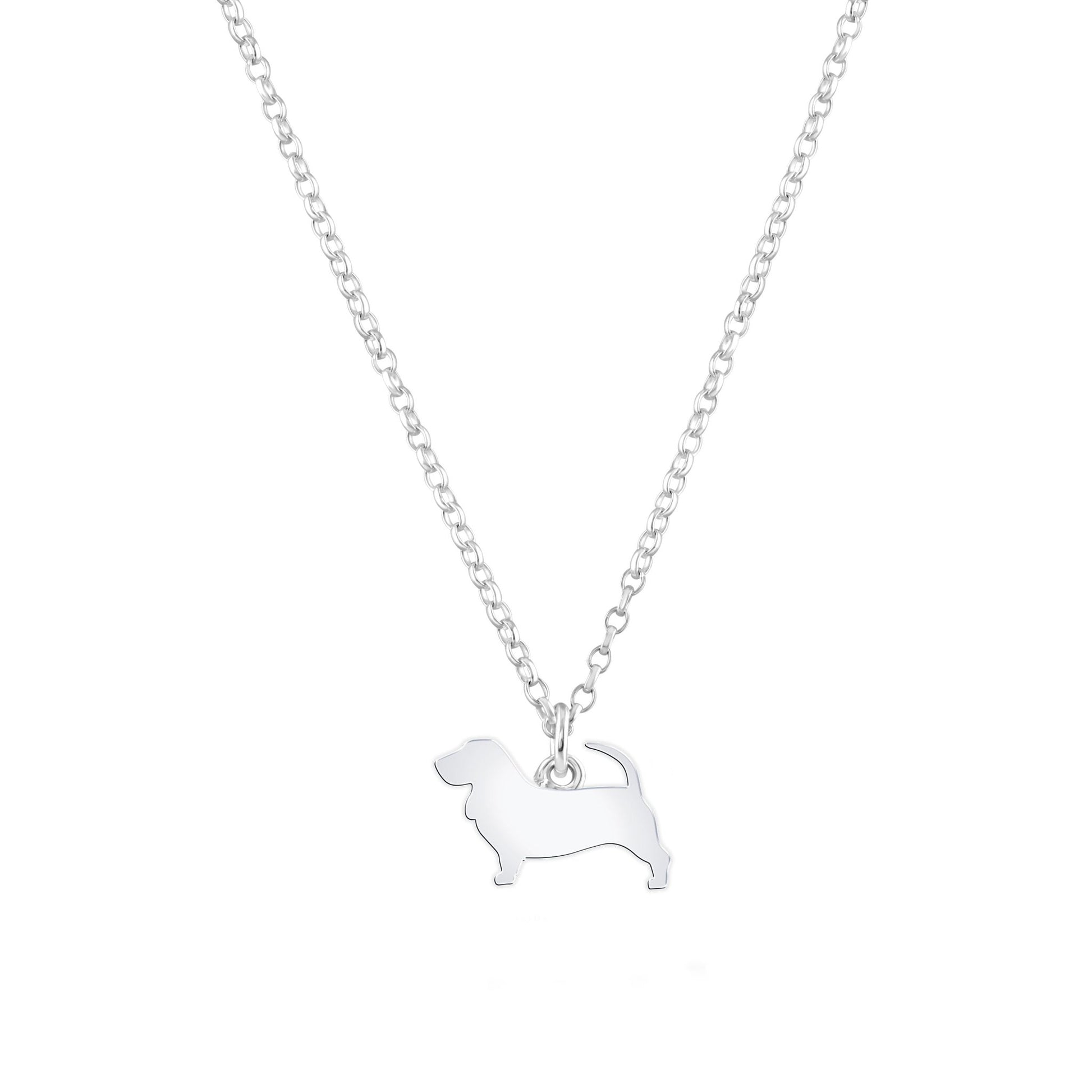 Basset Fauve De Bretagne Silhouette Silver Necklace - Personalised - MYLEE London
