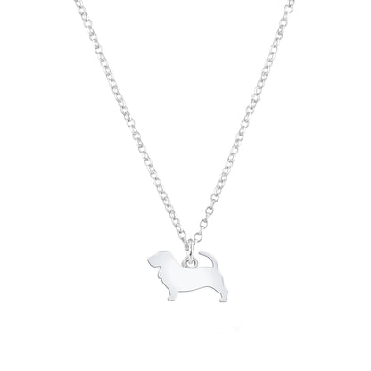 Basset Fauve De Bretagne Silhouette Silver Necklace - Personalised - MYLEE London