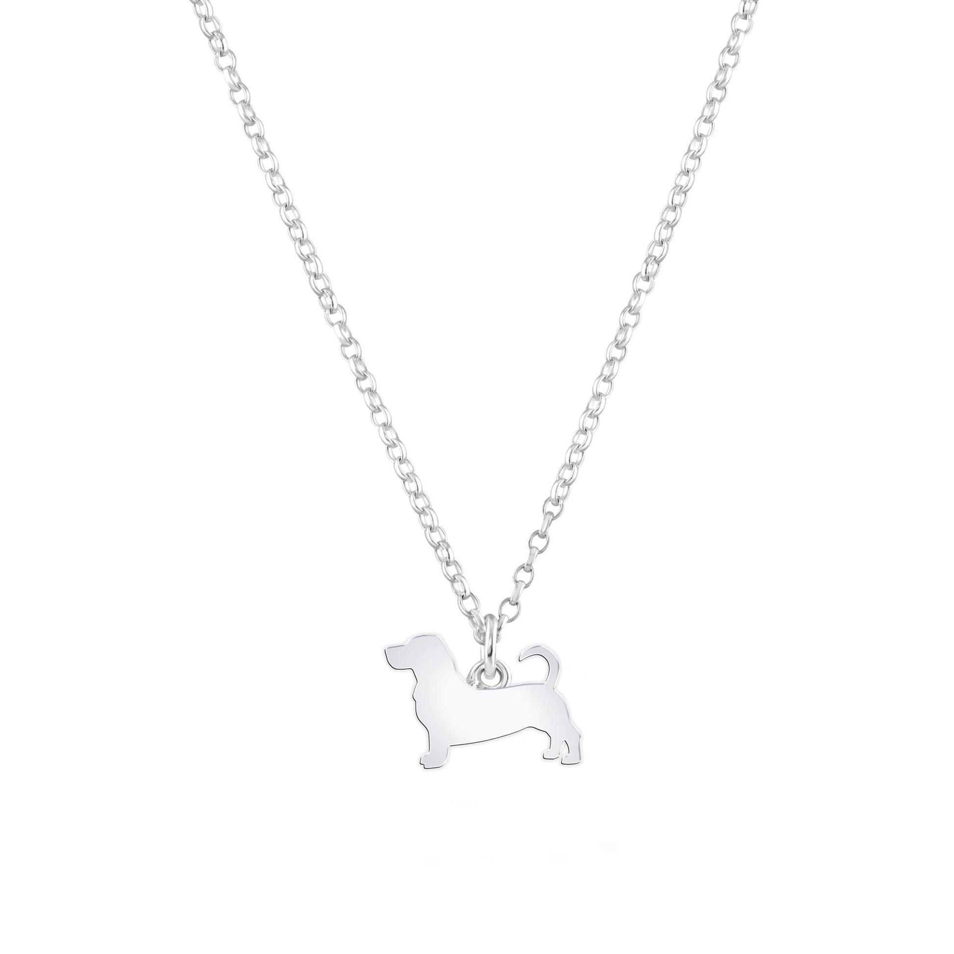 Basset Hound Silhouette Silver Necklace - Personalised - MYLEE London