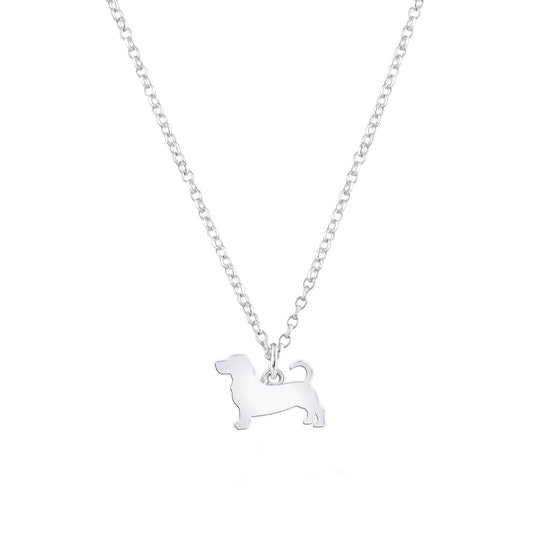 Basset Hound Silhouette Silver Necklace - Personalised - MYLEE London