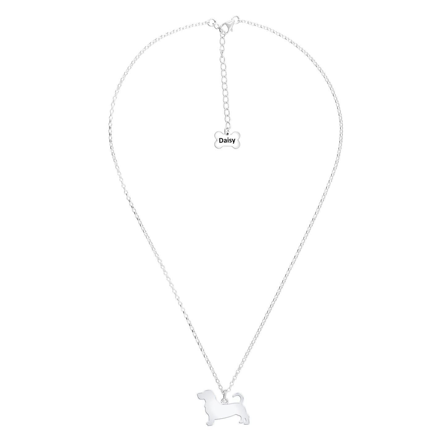Basset Hound Silhouette Silver Necklace - Personalised - MYLEE London