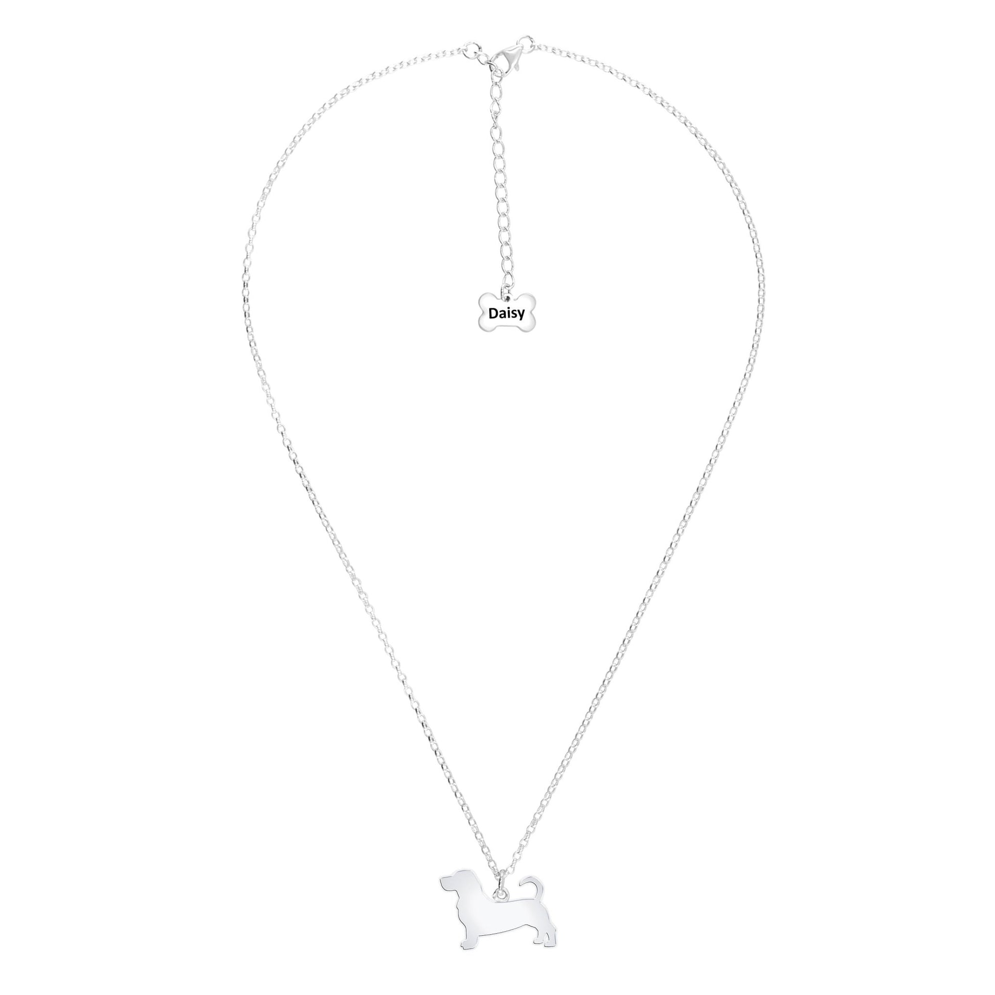 Basset Hound Silhouette Silver Necklace - Personalised - MYLEE London