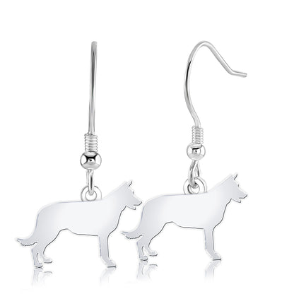 Belgian Shepherd Dog (Groenendael) Silhouette Silver Earrings - MYLEE London
