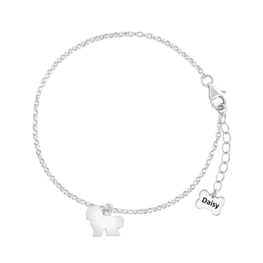 Bichon Frise Silhouette Silver Chain Bracelet - Personalised - MYLEE London